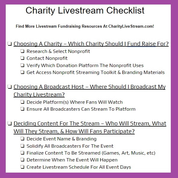Free Charity Livestream Checklist